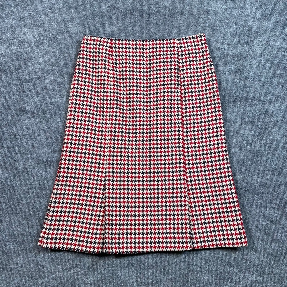 Talbots Petites Wool Blend‎ Red Black Houndstooth A-Line Skirt Size 4P Made USA